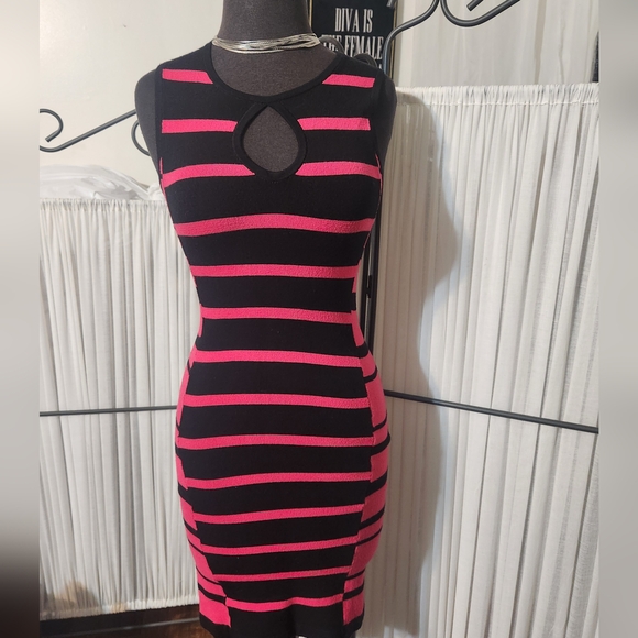 BEBE Black and Pink Striped Sleeveless Dress Sz.Small - Picture 12 of 12